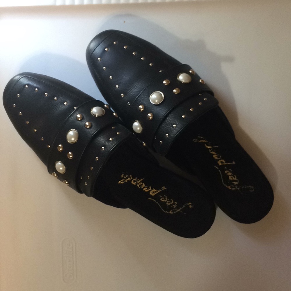 Free people hem embellished slipper slides mule